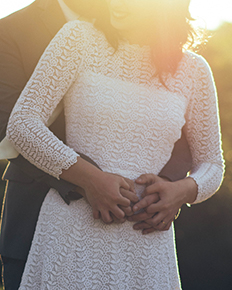 A bride in a lace wedding dress